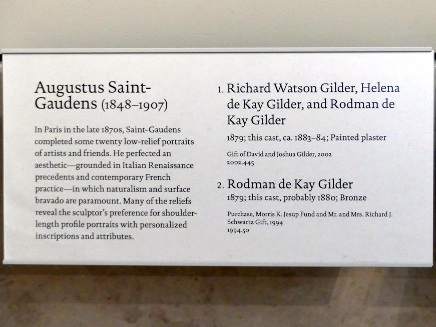 Augustus Saint-Gaudens (1872–1905), Rodman de Kay Gilder, New York, Metropolitan Museum of Art (Met), Saal 764, 1879, Bild 2/2