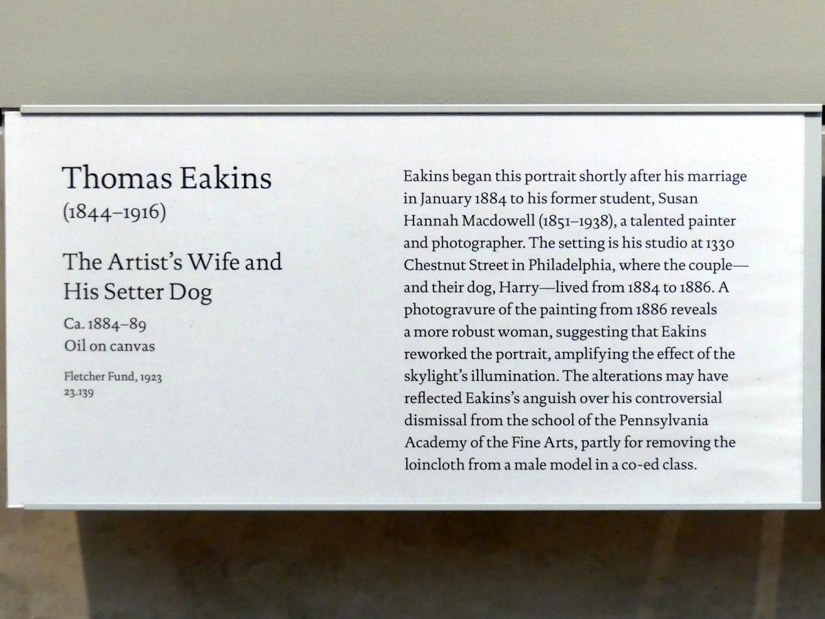 Thomas Eakins (1869–1900), Die Frau des Künstlers und sein Setter-Hund, New York, Metropolitan Museum of Art (Met), Saal 764, um 1884–1889, Bild 2/3