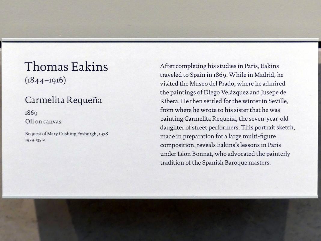 Thomas Eakins (1869–1900), Carmelita Requeña, New York, Metropolitan Museum of Art (Met), Saal 764, 1869, Bild 2/2