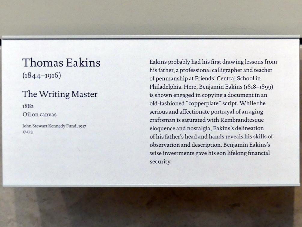 Thomas Eakins (1869–1900), Der Schreibmeister, New York, Metropolitan Museum of Art (Met), Saal 764, 1882, Bild 2/2