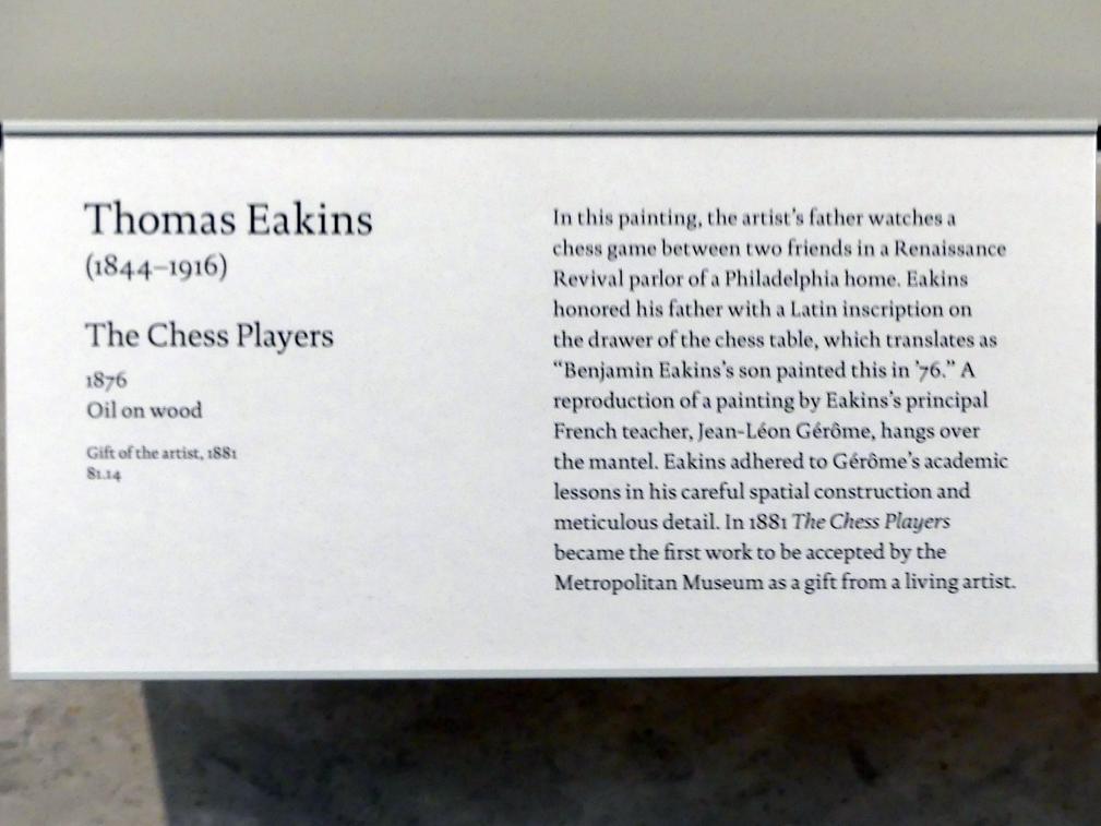 Thomas Eakins (1869–1900), Die Schachspieler, New York, Metropolitan Museum of Art (Met), Saal 764, 1876, Bild 2/2