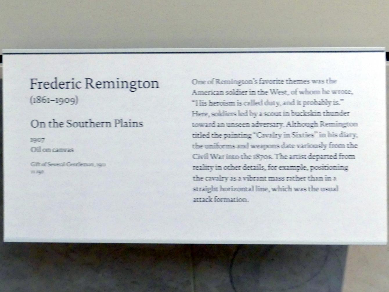 Frederic Remington (1895–1907), In den südlichen Ebenen, New York, Metropolitan Museum of Art (Met), Saal 765, 1907, Bild 2/2