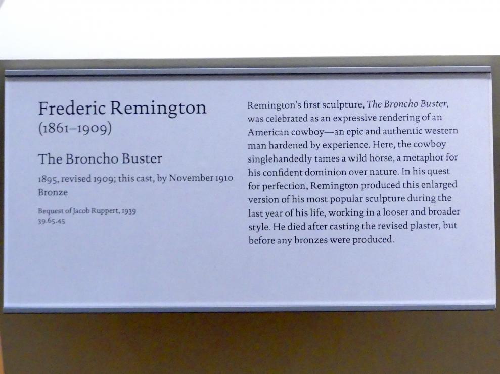 Frederic Remington (1895–1907), Der Bronco Buster, New York, Metropolitan Museum of Art (Met), Saal 765, 1895, Bild 4/4