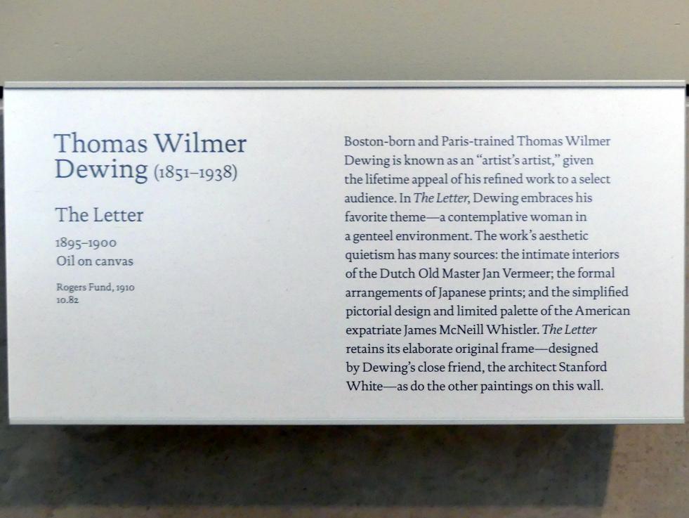 Thomas Wilmer Dewing (1887–1902), Der Brief, New York, Metropolitan Museum of Art (Met), Saal 766, 1895–1900, Bild 2/2
