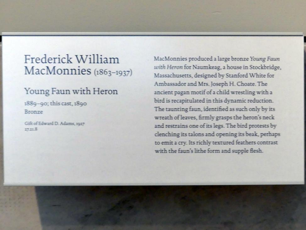 Frederick William MacMonnies (1888–1898), Junger Faun mit Reiher, New York, Metropolitan Museum of Art (Met), Saal 766, 1889–1890, Bild 4/4