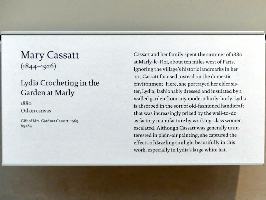 Mary Cassatt (1880–1901), Lydia häkelnd im Garten von Marly, New York, Metropolitan Museum of Art (Met), Saal 768, 1880, Bild 2/2