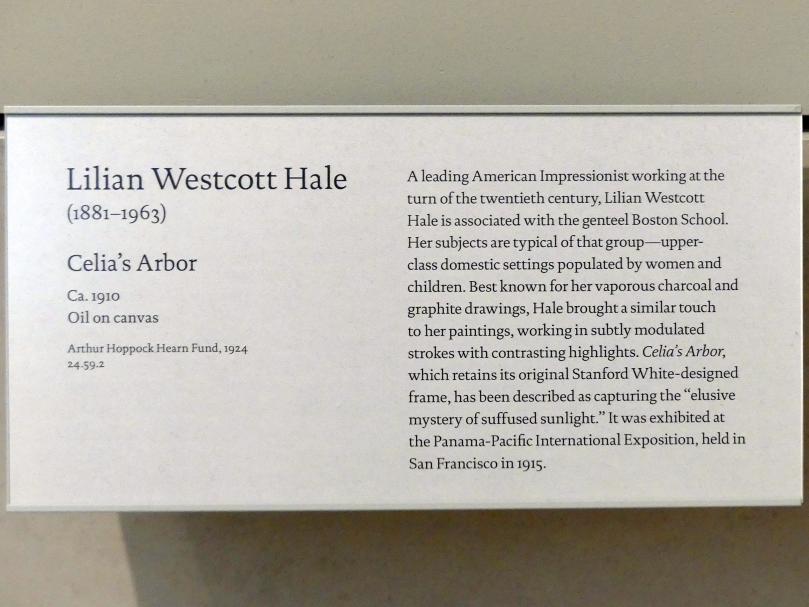 Lilian Westcott Hale (1910), Celias Laube, New York, Metropolitan Museum of Art (Met), Saal 768, um 1910, Bild 2/2