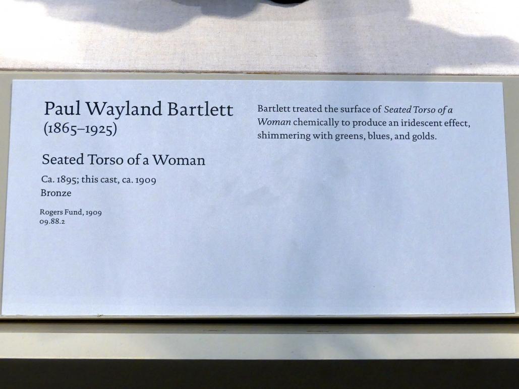 Paul Wayland Bartlett (1894–1895), Sitzender weiblicher Torso, New York, Metropolitan Museum of Art (Met), Saal 768, um 1895, Bild 3/3