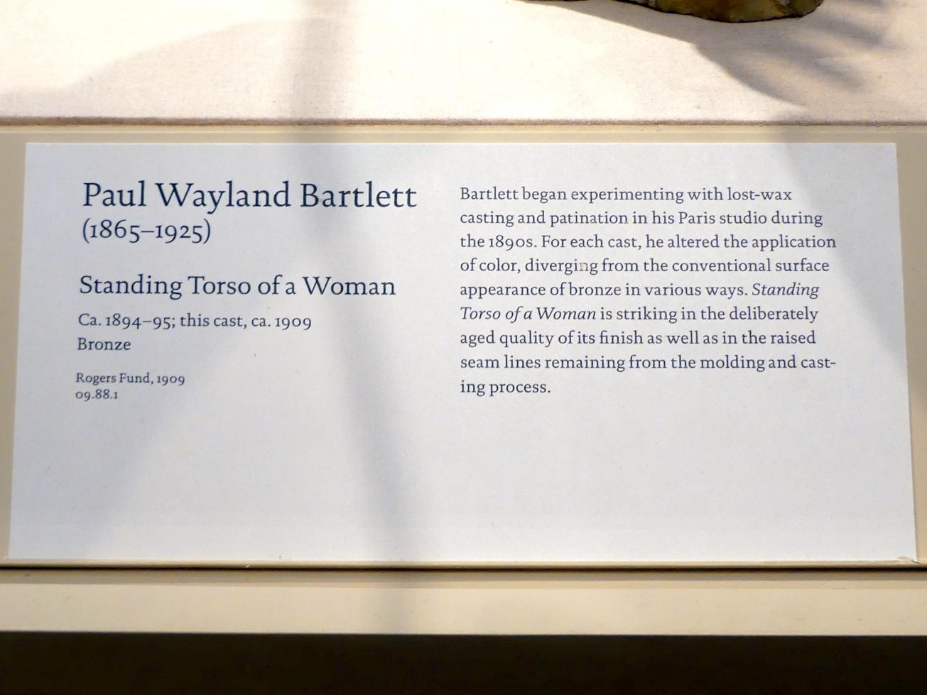 Paul Wayland Bartlett (1894–1895), Stehender weiblicher Torso, New York, Metropolitan Museum of Art (Met), Saal 768, um 1894, Bild 2/2