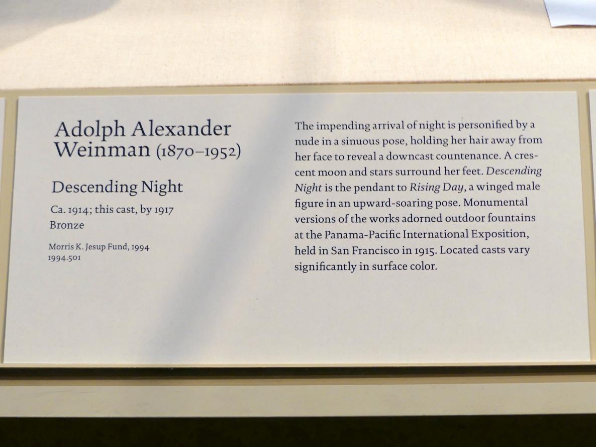 Adolph Alexander Weinman (1914), Anbrechende Nacht, New York, Metropolitan Museum of Art (Met), Saal 768, um 1914, Bild 2/2