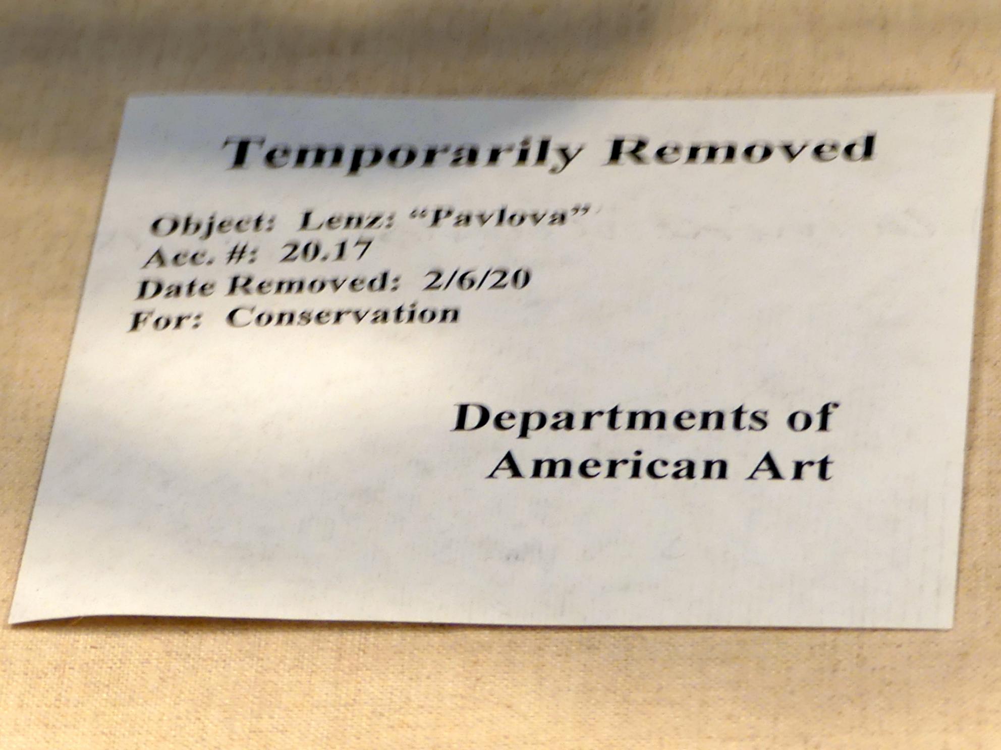 Alfred David Lenz (1916), Pavlova, New York, Metropolitan Museum of Art (Met), Saal 768, 1916, Bild 2/2