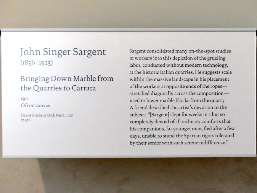 John Singer Sargent (1875–1920), Marmorabbau von den Steinbrüchen nach Carrara, New York, Metropolitan Museum of Art (Met), Saal 770, 1911, Bild 2/2