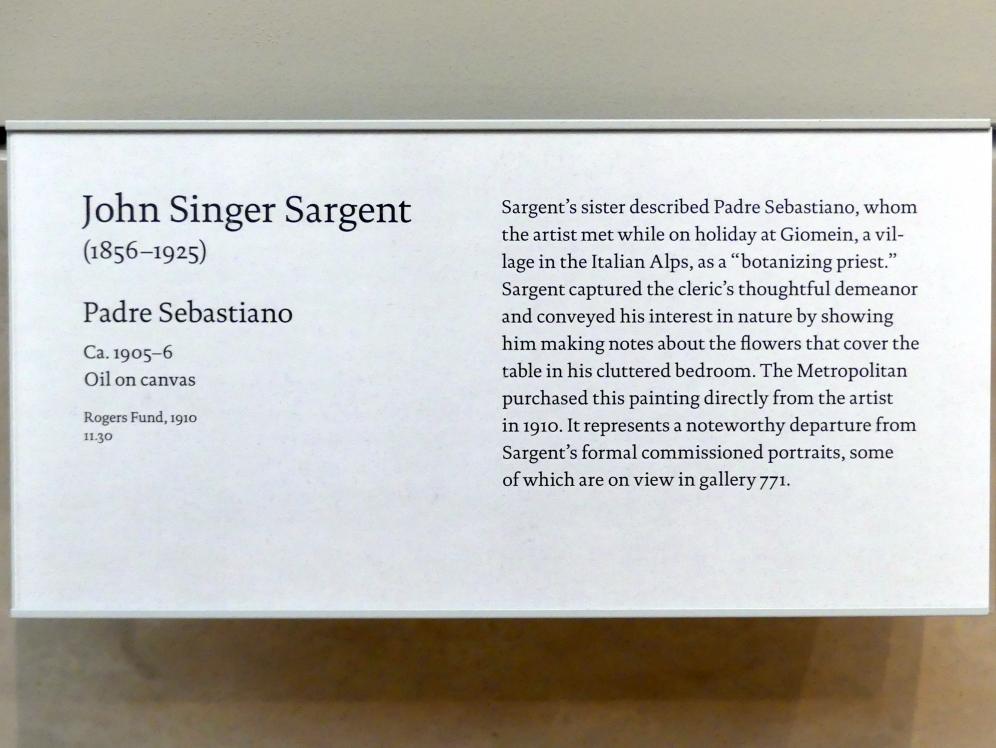 John Singer Sargent (1875–1920), Padre Sebastiano, New York, Metropolitan Museum of Art (Met), Saal 770, um 1905–1906, Bild 2/2