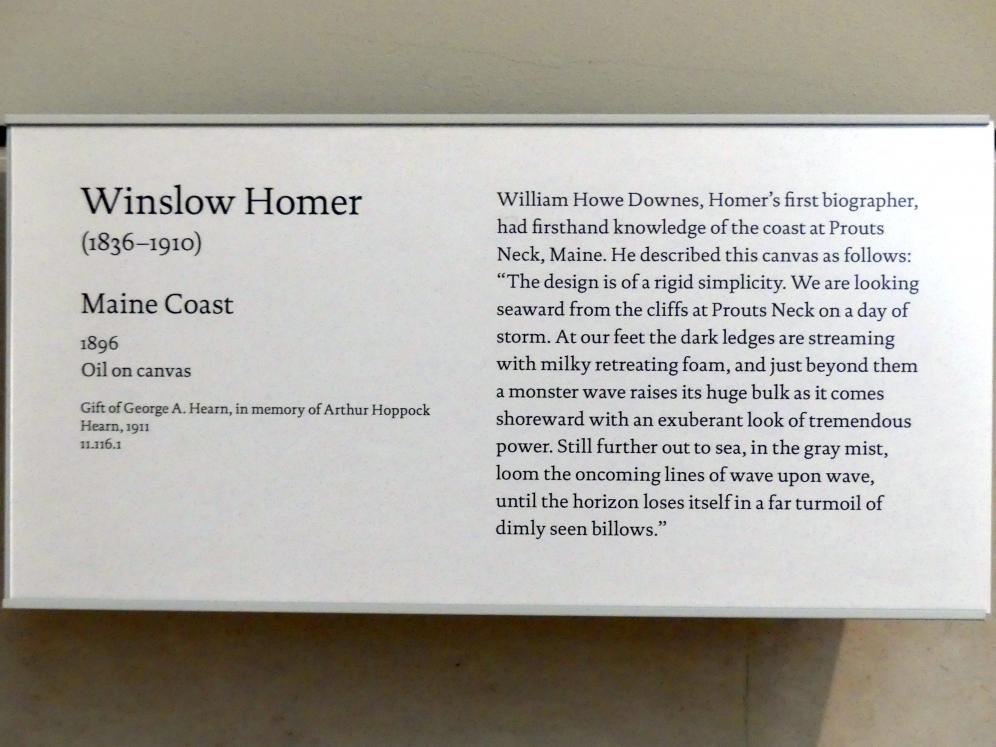 Winslow Homer (1864–1907), Küste von Maine, New York, Metropolitan Museum of Art (Met), Saal 767, 1896, Bild 2/2