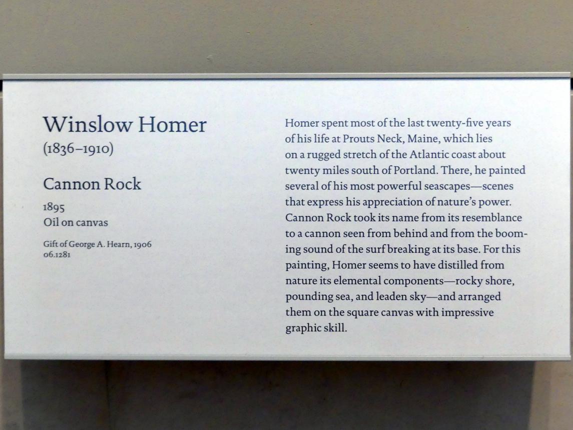 Winslow Homer (1864–1907), Cannon Rock, New York, Metropolitan Museum of Art (Met), Saal 767, 1895, Bild 2/2