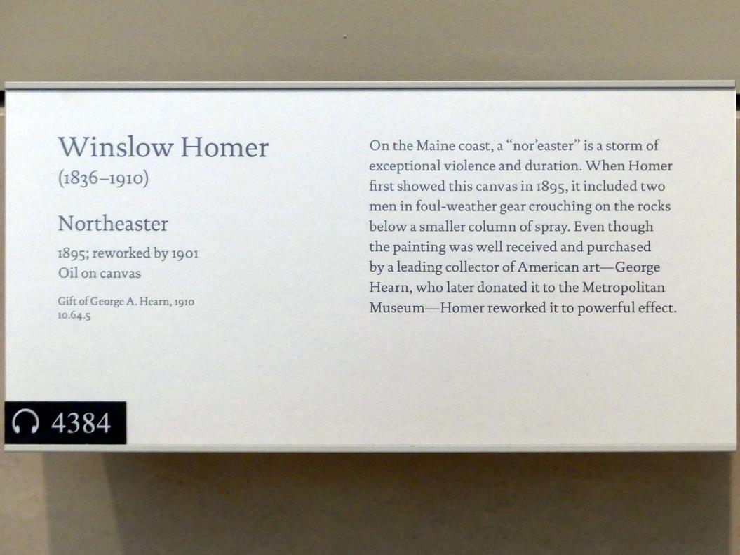 Winslow Homer (1864–1907), Northeaster - Nordoststurm, New York, Metropolitan Museum of Art (Met), Saal 767, 1895, Bild 2/2