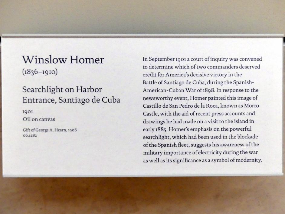 Winslow Homer (1864–1907), Scheinwerfer auf die Hafeneinfahrt, Santiago de Cuba, New York, Metropolitan Museum of Art (Met), Saal 767, 1901, Bild 2/2