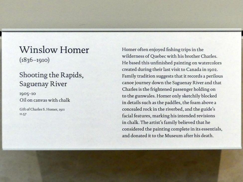 Winslow Homer (1864–1907), Die Stromschnellen herunterschiessen, Saguenay River, New York, Metropolitan Museum of Art (Met), Saal 767, 1905–1910, Bild 2/2