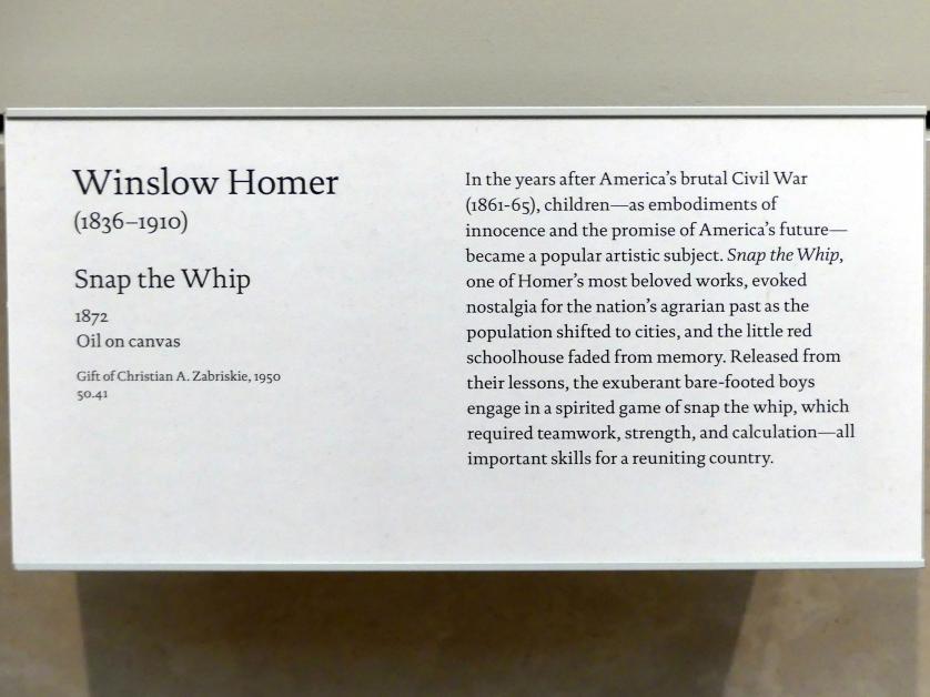 Winslow Homer (1864–1907), Snap the Whip - Schnapp die Peitsche, New York, Metropolitan Museum of Art (Met), Saal 767, 1872, Bild 2/2