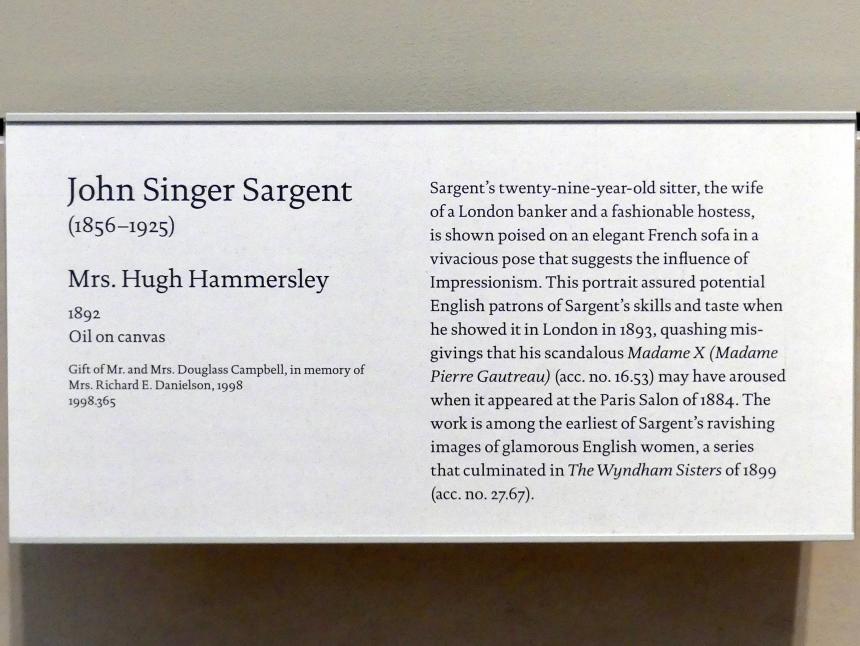 John Singer Sargent (1875–1920), Frau Hugh Mammersley, New York, Metropolitan Museum of Art (Met), Saal 771, 1892, Bild 2/2
