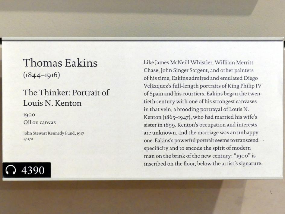 Thomas Eakins (1869–1900), Der Denker: Porträt von Louis N. Kenton, New York, Metropolitan Museum of Art (Met), Saal 771, 1900, Bild 2/2