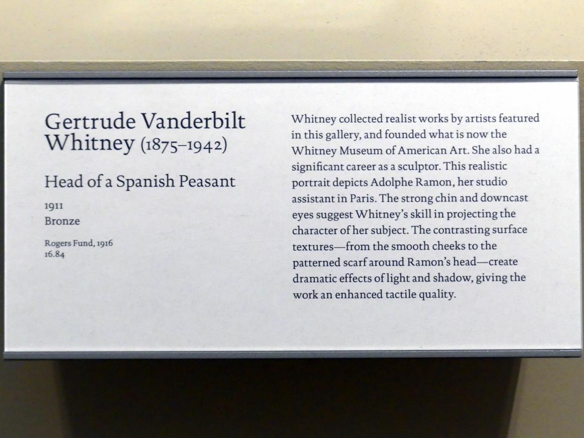 Gertrude Vanderbilt Whitney (1911), Kopf eines spanischen Bauern, New York, Metropolitan Museum of Art (Met), Saal 772, 1911, Bild 4/4