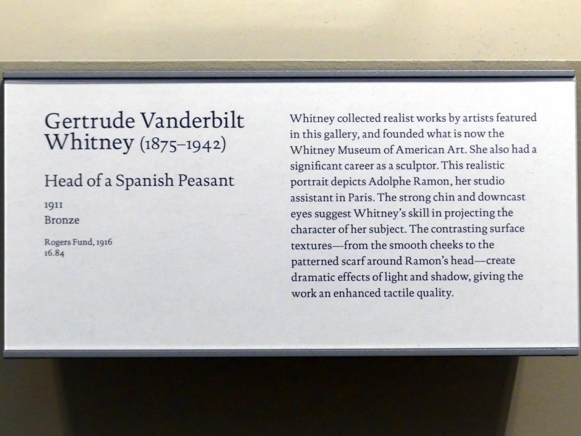 Gertrude Vanderbilt Whitney (1911), Kopf eines spanischen Bauern, New York, Metropolitan Museum of Art (Met), Saal 772, 1911, Bild 4/4