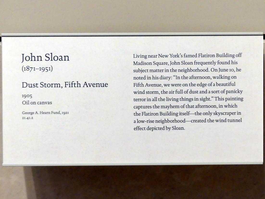 John French Sloan (1905–1907), Staubsturm, Fifth Avenue, New York, Metropolitan Museum of Art (Met), Saal 772, 1905, Bild 2/2