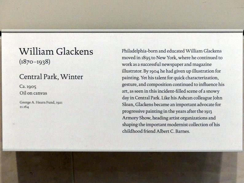 William Glackens (1905), Central Park, Winter, New York, Metropolitan Museum of Art (Met), Saal 772, um 1905, Bild 2/2