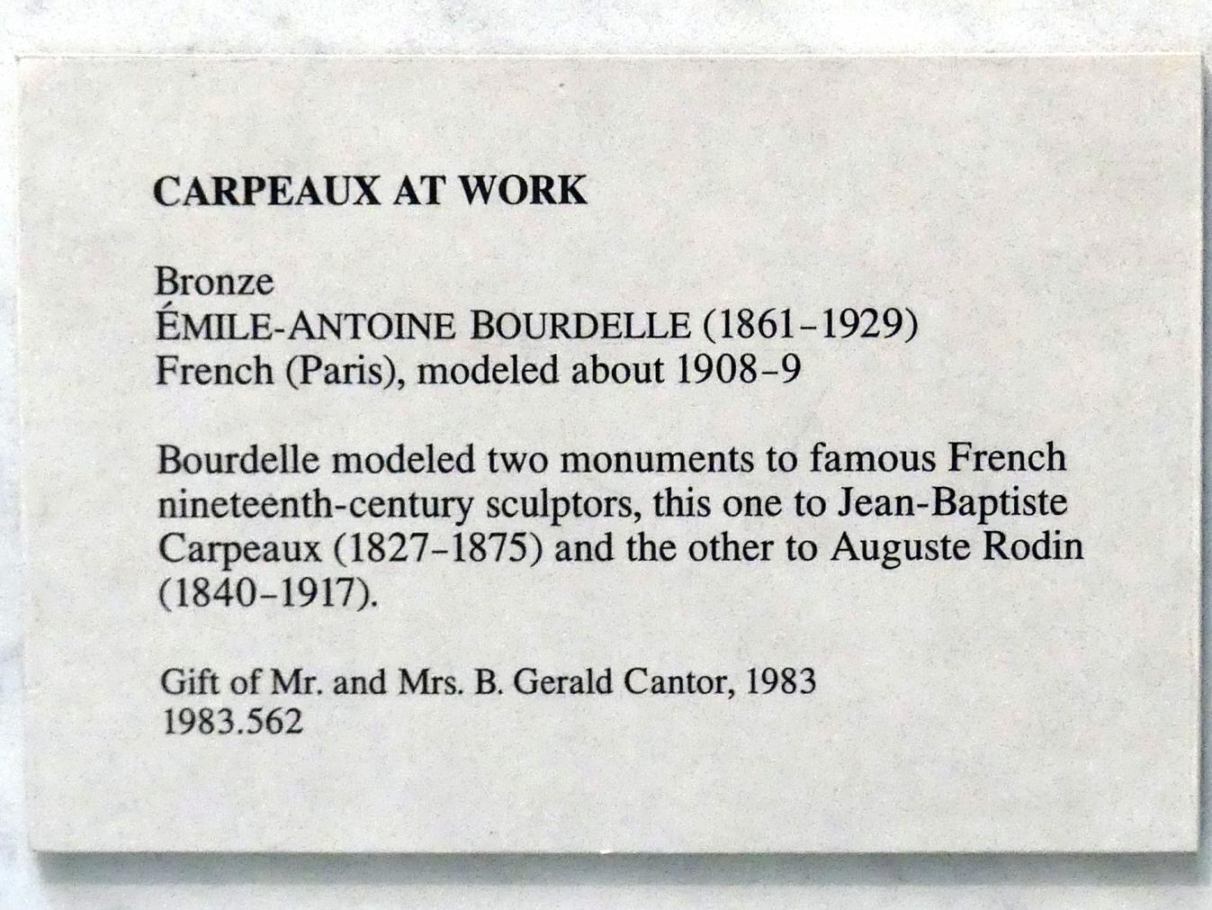 Antoine Bourdelle (Émile-Antoine Bourdelle) (1900–1909), Carpeaux bei der Arbeit, New York, Metropolitan Museum of Art (Met), Saal 548, 1908–1909, Bild 2/2