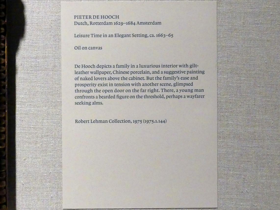 Pieter de Hooch (1650–1681), Freizeit in eleganter Umgebung, New York, Metropolitan Museum of Art (Met), Saal 964, um 1663–1665, Bild 2/2