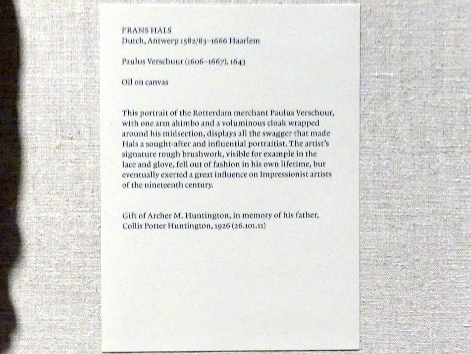 Frans Hals (1616–1664), Paulus Verschuur (1606-1667), New York, Metropolitan Museum of Art (Met), Saal 964, 1643, Bild 2/2
