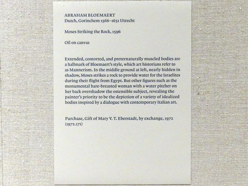 Abraham Bloemaert (1592–1637), Moses schlägt Wasser aus dem Felsen, New York, Metropolitan Museum of Art (Met), Saal 964, 1596, Bild 2/2
