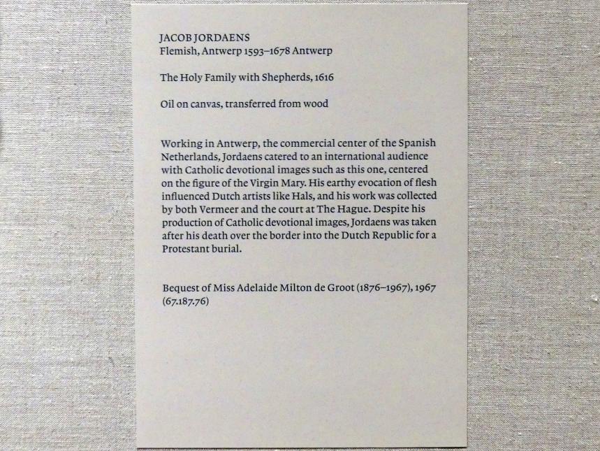 Jacob Jordaens (1615–1665), Anbetung der Hirten, New York, Metropolitan Museum of Art (Met), Saal 964, 1616, Bild 2/2