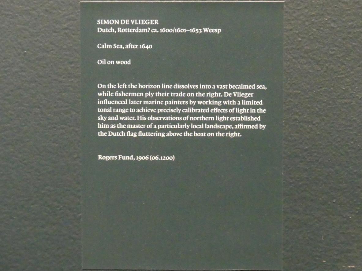 Simon de Vlieger (1640–1649), Ruhige See, New York, Metropolitan Museum of Art (Met), Saal 965, nach 1640, Bild 2/2