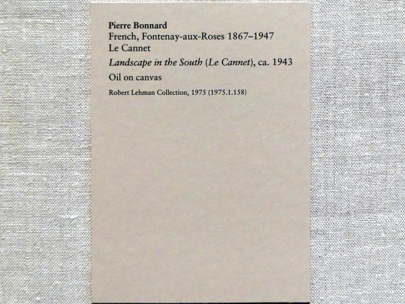 Pierre Bonnard (1893–1943), Südliche Landschaft (Le Cannet), New York, Metropolitan Museum of Art (Met), Saal 962, um 1943, Bild 2/2