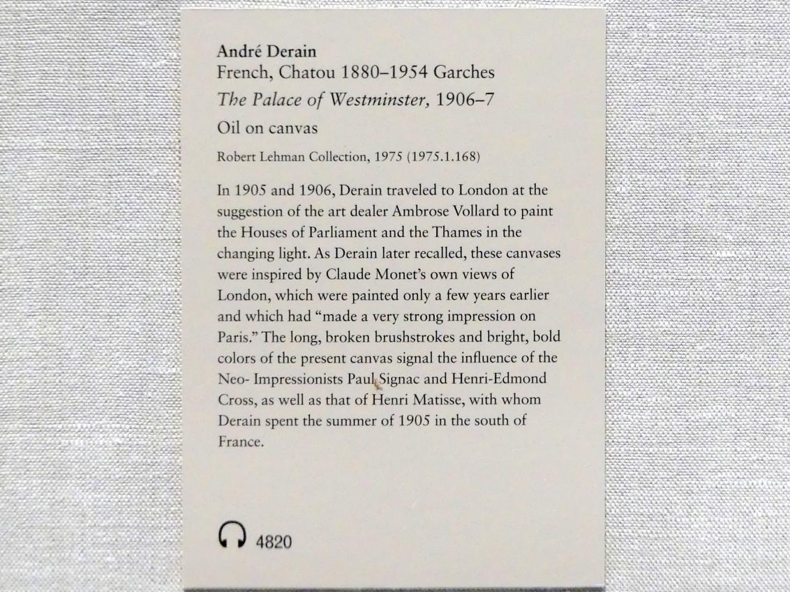 André Derain (1904–1944), Der Palace of Westminster, New York, Metropolitan Museum of Art (Met), Saal 962, 1906–1907, Bild 2/2