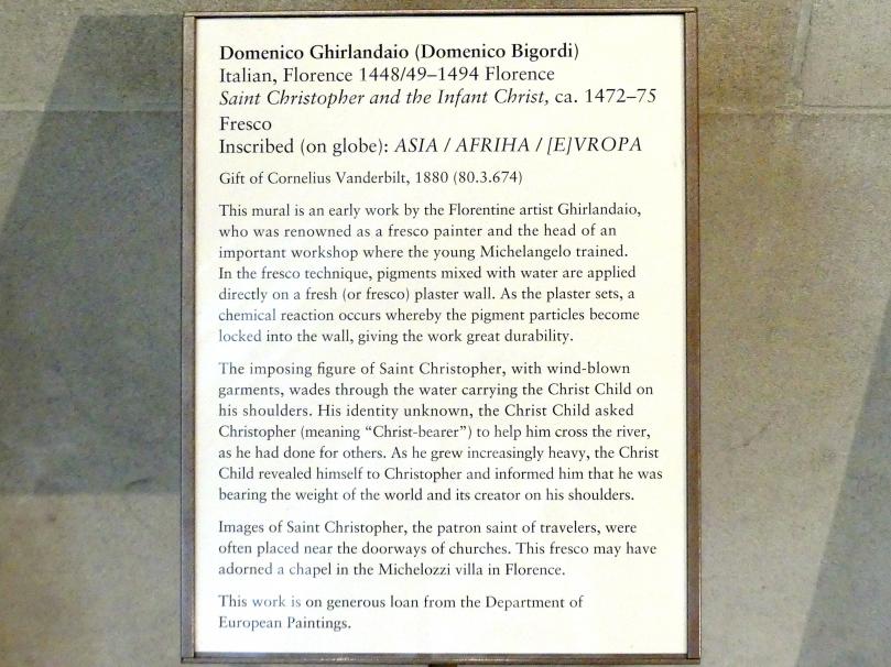 Domenico Ghirlandaio (1473–1494), Heiliger Christophorus mit dem Jesusknaben, New York, Metropolitan Museum of Art (Met), Saal 961, um 1472–1475, Bild 2/2