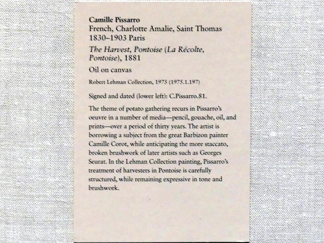 Camille Pissarro (1863–1903), Die Ernte, Pontoise (La Récolte, Pontoise), New York, Metropolitan Museum of Art (Met), Saal 961, 1881, Bild 2/2