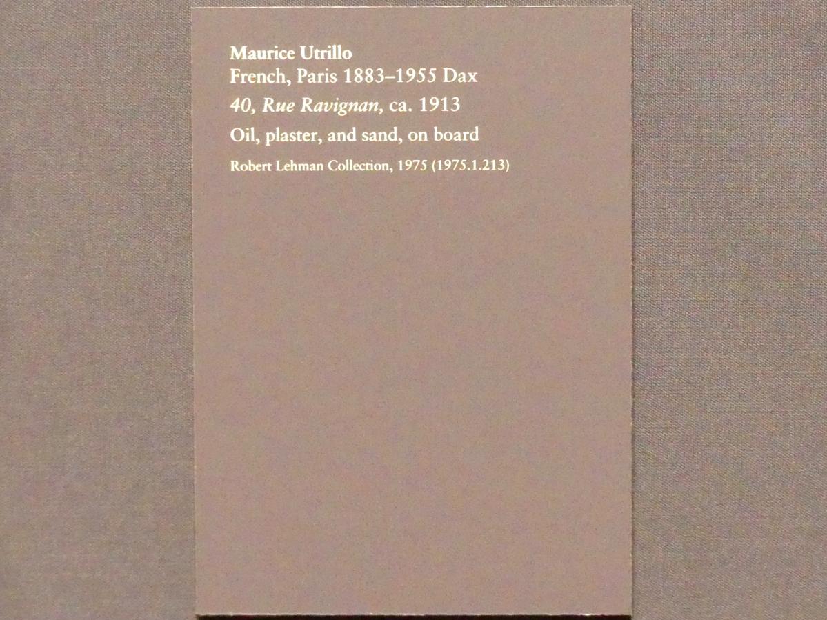 Maurice Utrillo (1913–1922), 40, Rue Ravignan, New York, Metropolitan Museum of Art (Met), Saal 955, um 1913, Bild 2/2