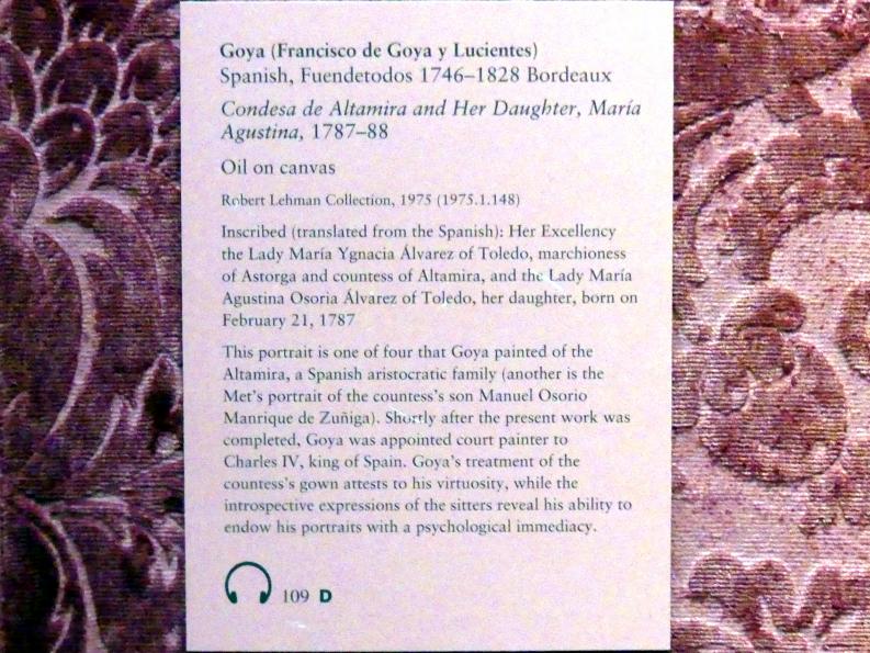 Francisco de Goya (Francisco José de Goya y Lucientes) (1779–1820), Condesa de Altamira und ihre Tochter María Agustina, New York, Metropolitan Museum of Art (Met), Saal 958, 1787–1788, Bild 2/2