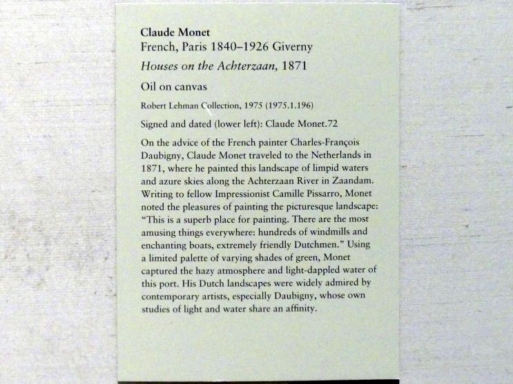Claude Monet (1864–1925), Häuser am Achterzaan, New York, Metropolitan Museum of Art (Met), Saal 957, 1871, Bild 2/2