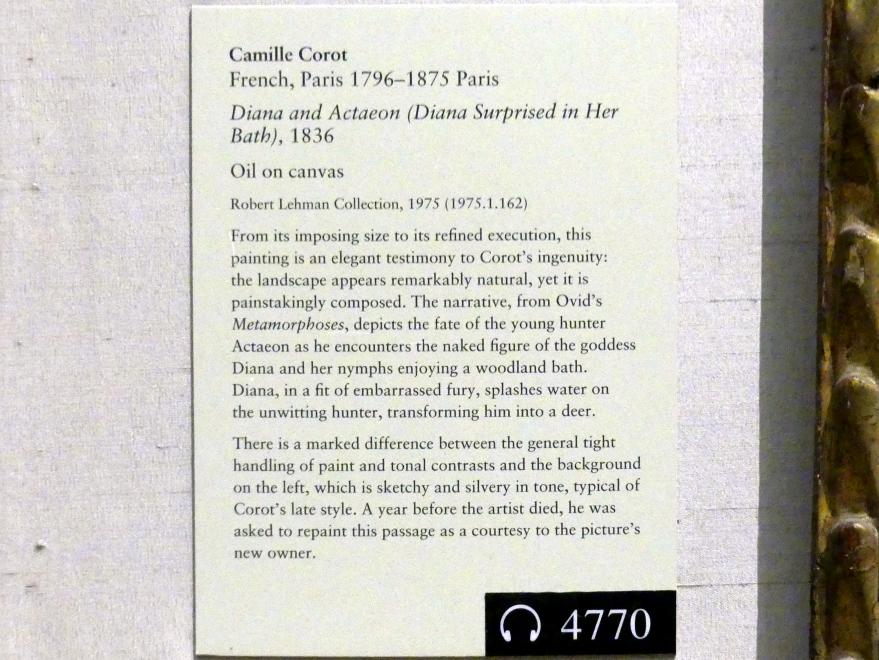 Jean-Baptiste Camille Corot (1823–1874), Diana und Actaeon (Diana in ihrem Bad überrascht), New York, Metropolitan Museum of Art (Met), Saal 957, 1836, Bild 2/2