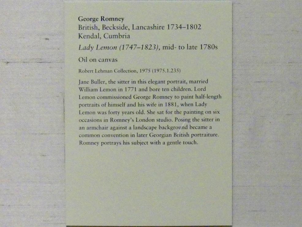 George Romney (1778–1795), Lady Lemon (1747-1823), New York, Metropolitan Museum of Art (Met), Saal 957, um 1785–1790, Bild 2/2