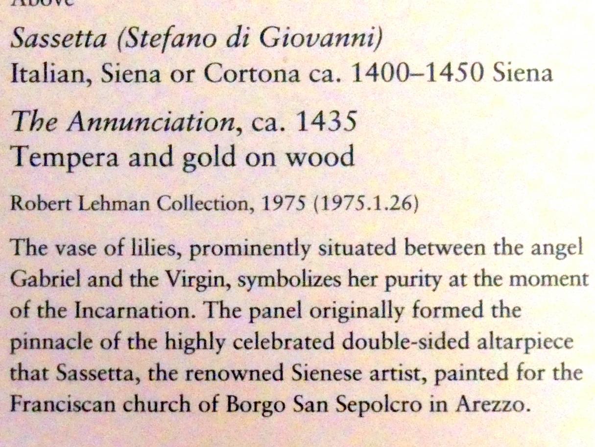 Stefano di Giovanni di Consolo (Sassetta) (1432–1444), Die Verkündigung, New York, Metropolitan Museum of Art (Met), Saal 956, um 1435, Bild 2/2