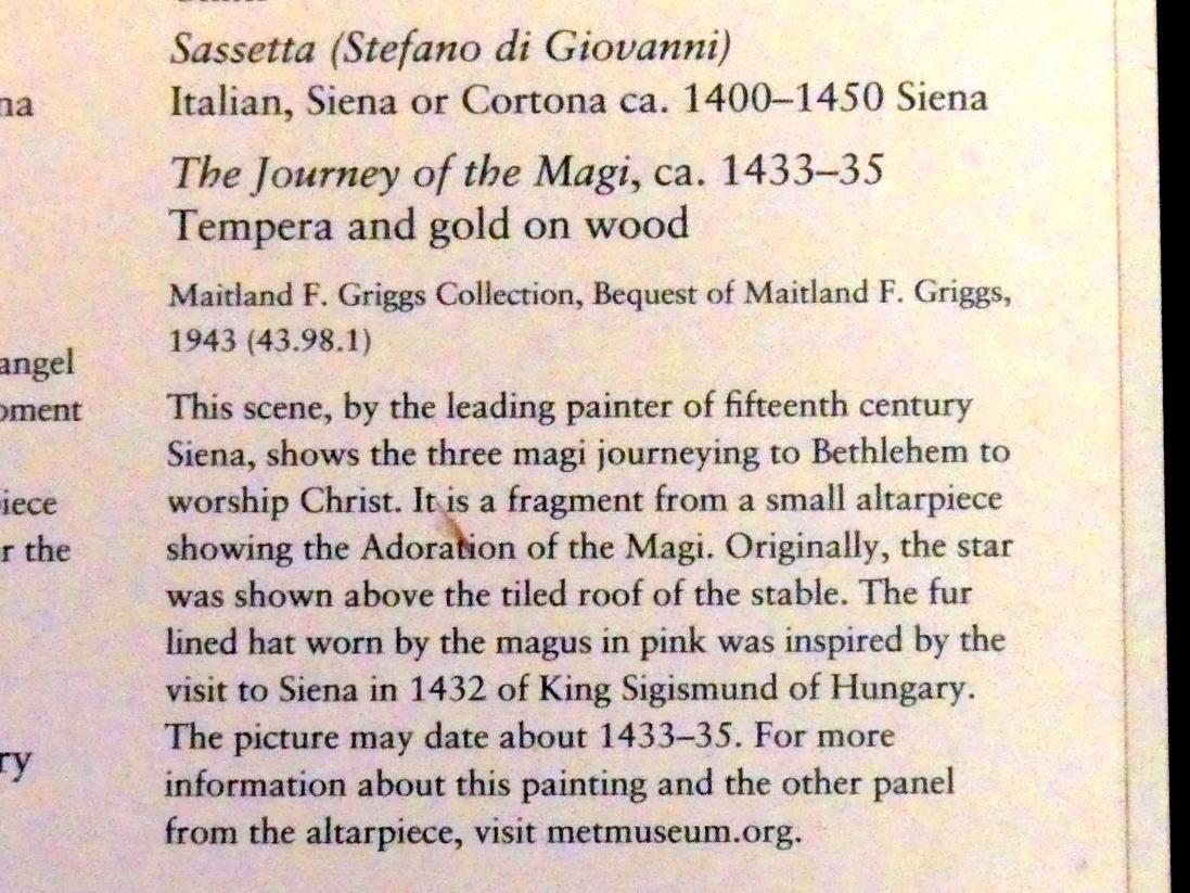 Stefano di Giovanni di Consolo (Sassetta) (1432–1444), Die Reise der Könige, New York, Metropolitan Museum of Art (Met), Saal 956, um 1433–1435, Bild 2/2