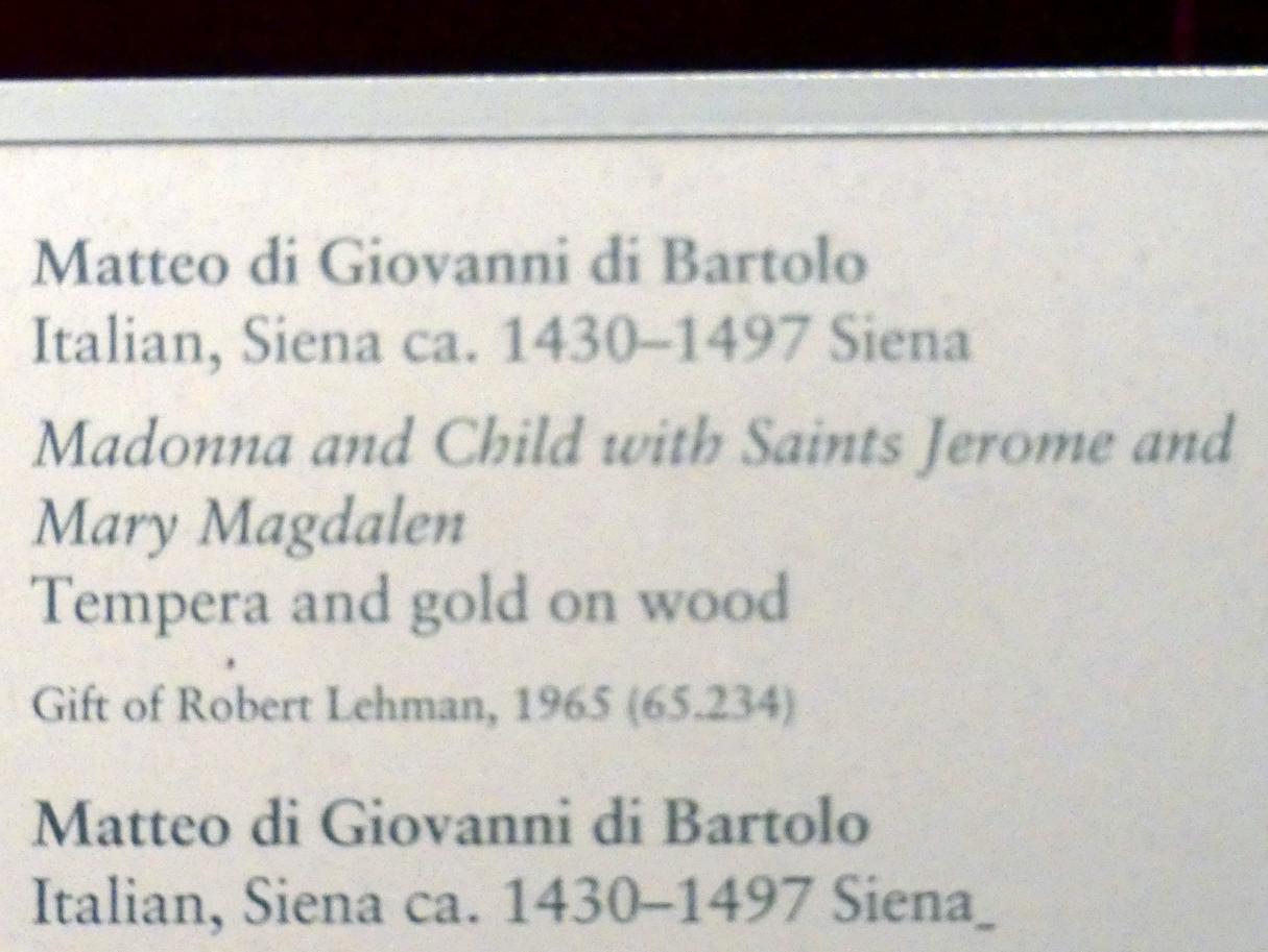 Matteo di Giovanni (1455–1478), Madonna und Kind mit den Heiligen Hieronymus und Maria Magdalena, New York, Metropolitan Museum of Art (Met), Saal 956, Undatiert, Bild 2/2