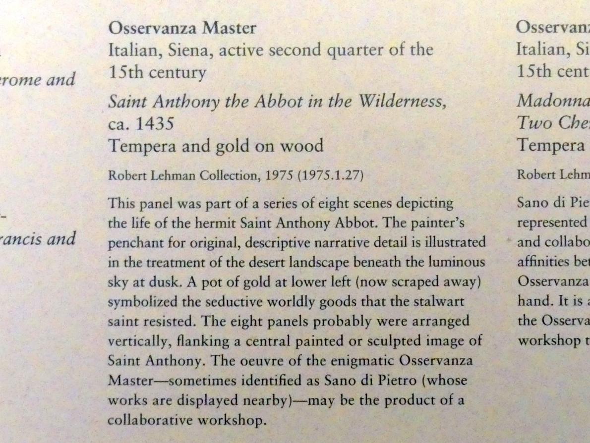 Meister der Osservanza (Sano di Pietro?) (1432–1440), Heiliger Antonius Abbas in der Wildnis, New York, Metropolitan Museum of Art (Met), Saal 956, um 1435, Bild 2/2