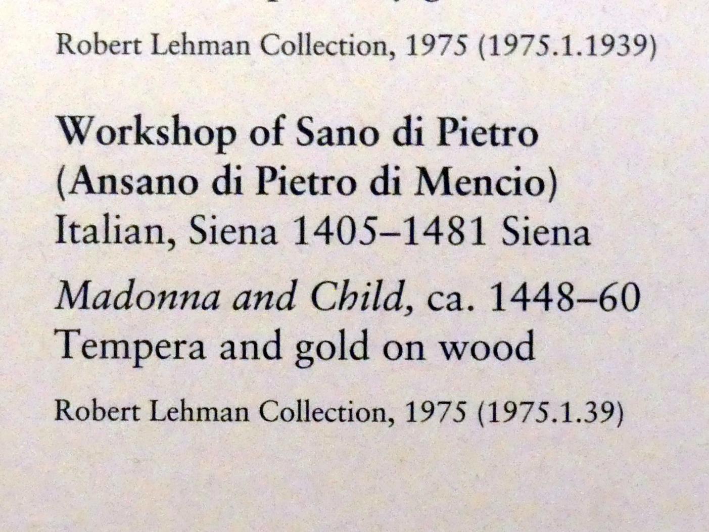 Sano di Pietro (Werkstatt) (1454–1465), Maria mit Kind, New York, Metropolitan Museum of Art (Met), Saal 956, um 1448–1460, Bild 2/2