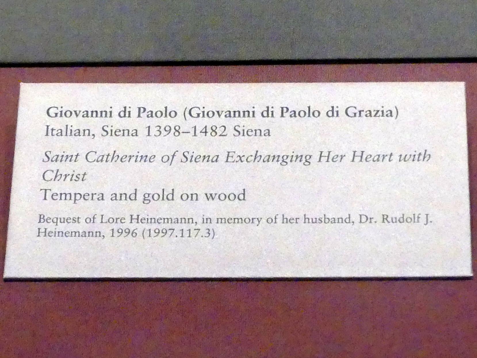 Giovanni di Paolo (1435–1475), Die Heilige Katharina von Siena tauscht ihr Herz mit Christus, New York, Metropolitan Museum of Art (Met), Saal 956, Undatiert, Bild 2/2